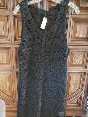 Tahari Black Metallic Knit Sleeveless V-Neck Dress